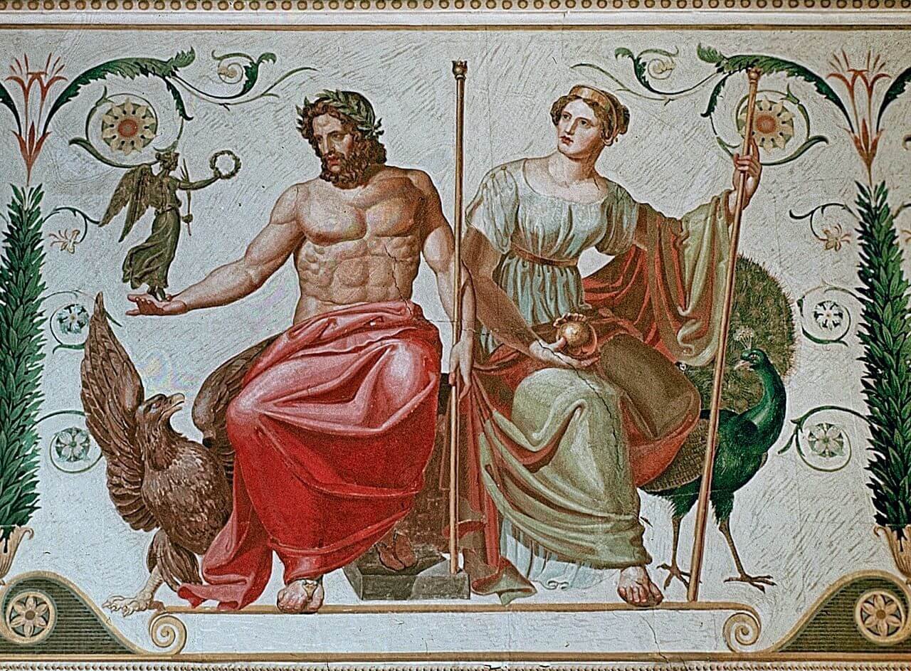 This fresco represents Zeus and his wife, sitting on their thrones.