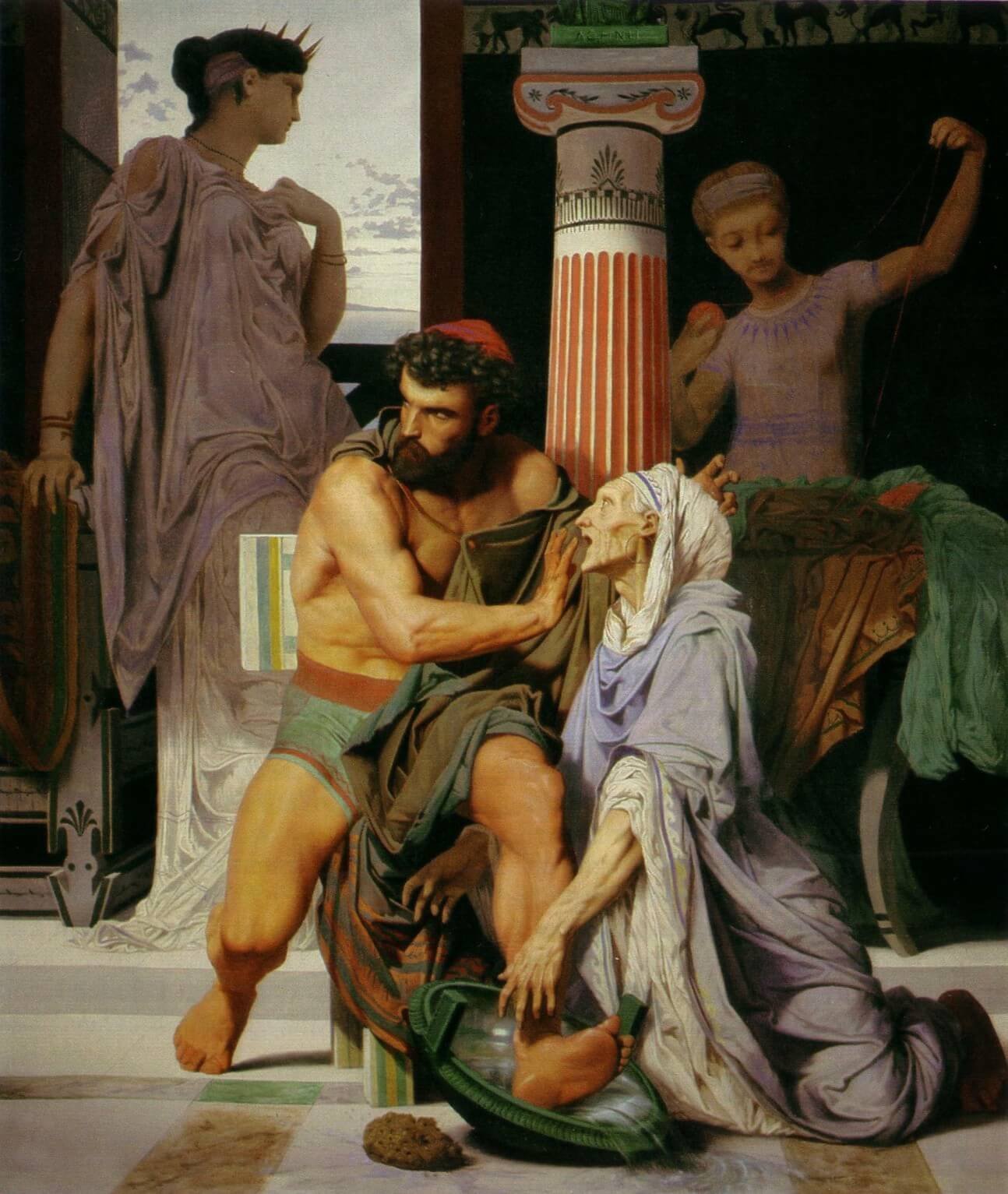 This painting represents Odysseus being recognized by his old nanny, Euryclee.