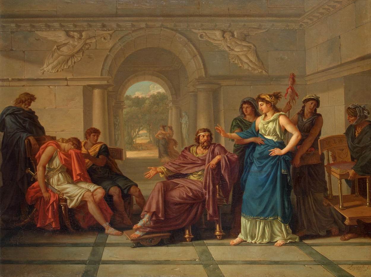This painting represents Helen of Troy recognizing Telemachus, the son of Odysseus.