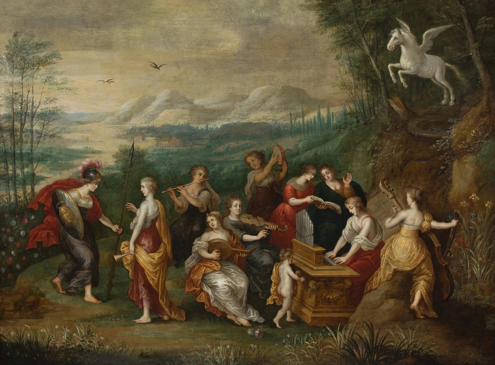 This painting represents the goddess of wisdom visiting the Muses.